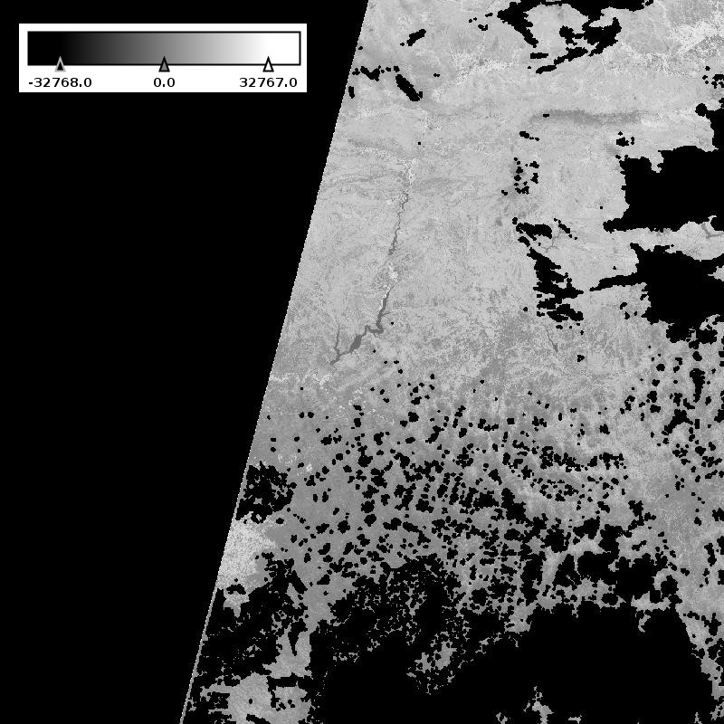 The returned NDVI image visualized using a gray scale colormap